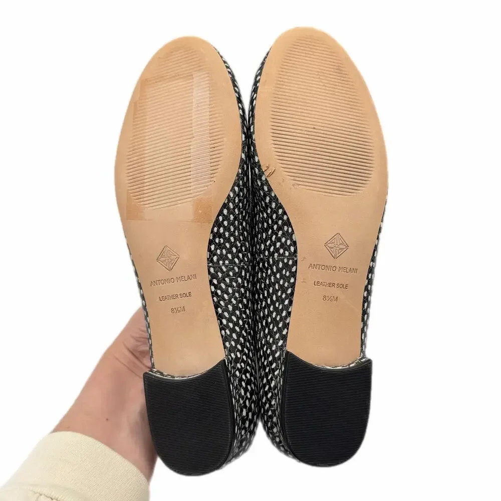 Antonio Melani Vintal Black White Snakeskin Leather Slip On Ballet Flats Shoes
